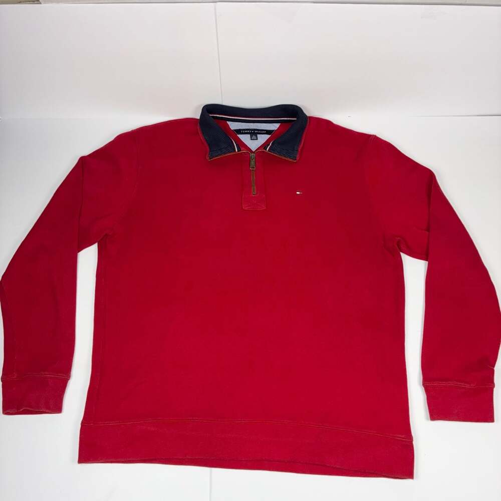 Tommy Hilfiger Men's Red Quarter-Zip Pullover Sweater Size XL
